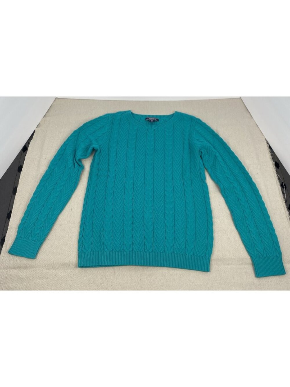 Lands' End Gulf Teal Cable Knit Sweater XS Women's Cotton Long Sleeve NEW